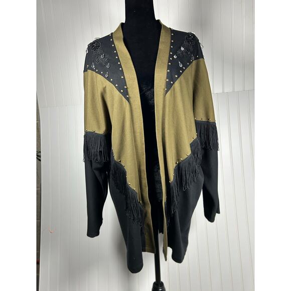 Pat & Janet VTG 80’s long Cardigan embroidered beaded western Tassels Stud  Sz M - Picture 1 of 16